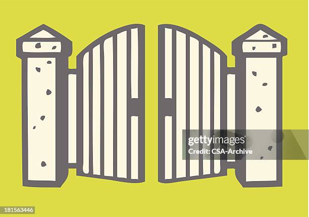 entrance gate - open gate driveway stock illustrations