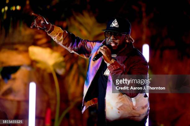 In this image released on November 26, T-Pain performs onstage at Soul Train Awards 2023 on November 19, 2023 in Beverly Hills, California.