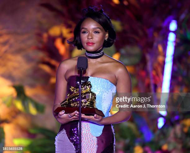 In this image released on November 26, Janelle Monáe accepts the Spirit of Soul Award presented by L'Oréal onstage at Soul Train Awards 2023 on...