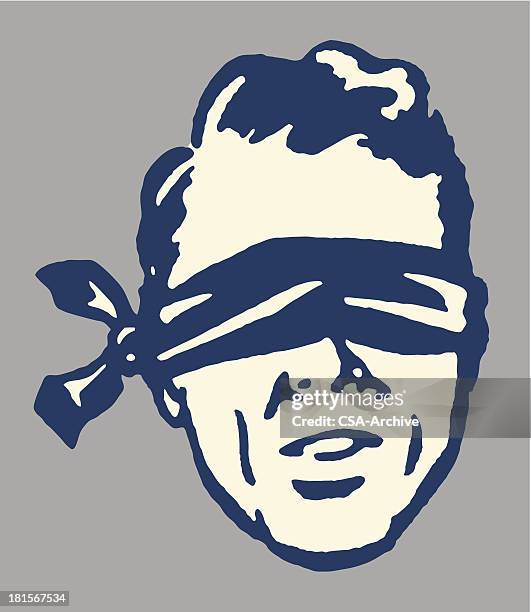 stockillustraties, clipart, cartoons en iconen met a cartoon image of a man in a blindfold - blinddoek