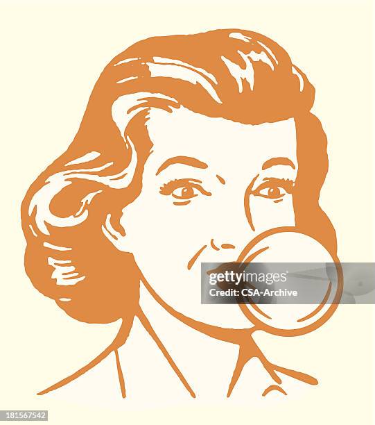 woman blowing bubblegum bubble - old fashioned candy stock illustrations