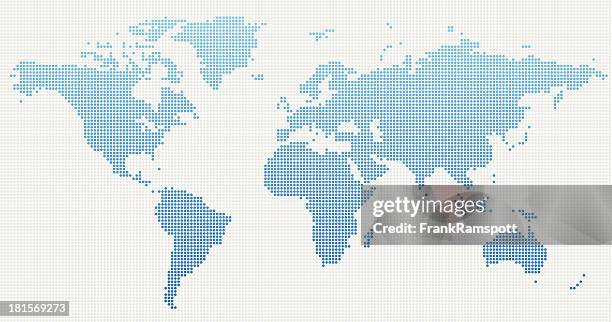 weltkarte-blau gepunktet - full color world map stock-grafiken, -clipart, -cartoons und -symbole
