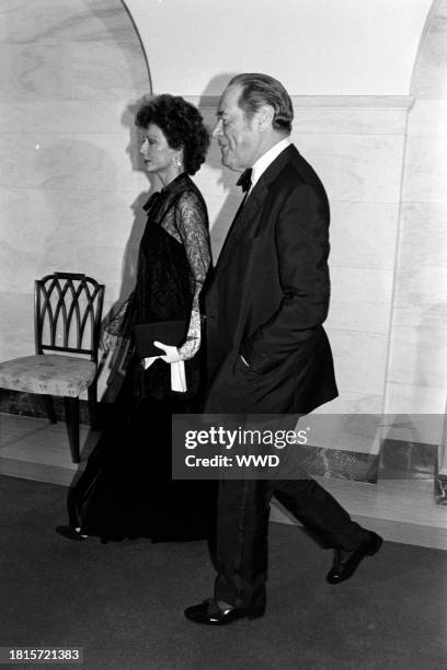 Mercia Tinker and Rex Harrison attend an event at the White House in Washington, D.C., on December 7, 1981.