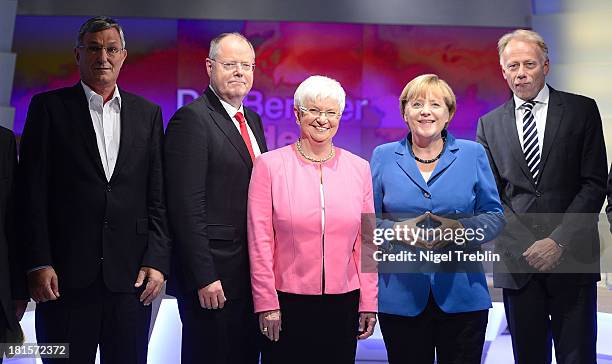 Bernd Riexinger of the German left-wing party Die Linke, Peer Steinbrueck, chancellor candidate of the German Social Democrats , Gerda Hasselfeldt,...