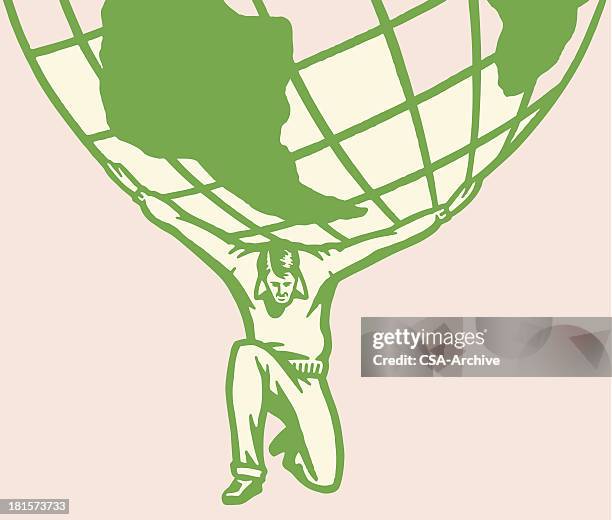 man carrying weight of world on his shoulders - atlas mythological figure stock illustrations
