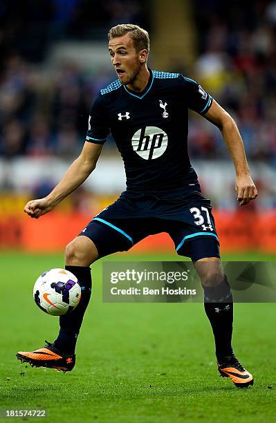 Harry Kane of Tottenham in action during the Barclays Premier League match between Cardiff City and Tottenham Hotspur at Cardiff City Stadium on...