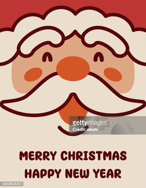 das gesicht eines lächelnden weihnachtsmanns, der ihnen ein frohes weihnachtsfest und einen guten rutsch ins neue jahr wünscht - tache sang stock-grafiken, -clipart, -cartoons und -symbole