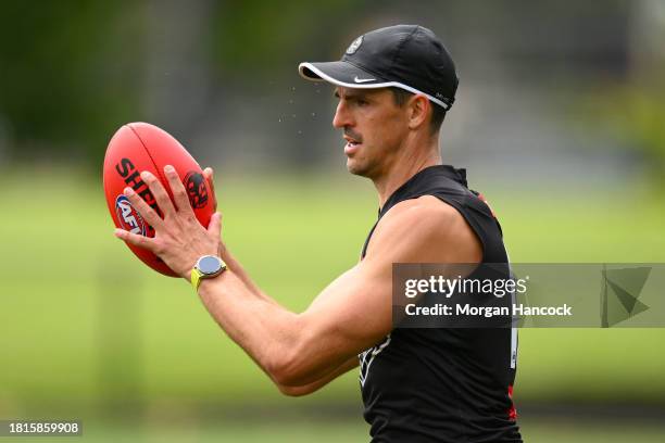 Scott Pendlebury of the Magpies trains during a Collingwood Magpies AFL training session at Gosch's Paddock on November 27, 2023 in Melbourne,...