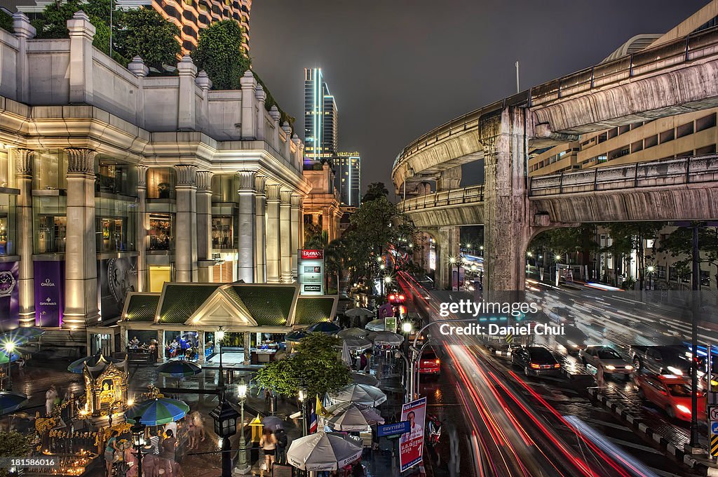 Erawan Shrine at night in Bangkok, Thailand