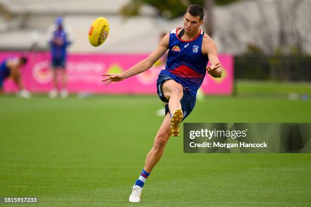 Sam Darcy of the Bulldogs trains during a Western Bulldogs AFL training session at Whitten Oval on November 27, 2023 in Melbourne, Australia.