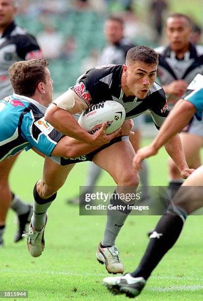 Marsh of the Warriors in action during the NRL trial game between the New Zealand Warriors and the Sharks held at North Harbour Stadium in Auckland,...