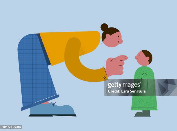 modern vector illustration of an adult giving advice to a child - naughty in class stock illustrations