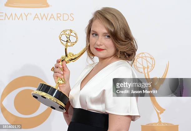 Actress Merritt Wever, winner of the Best Supporting Actress In A Comedy Series Award for "Nurse Jackie" poses in the press room during the 65th...