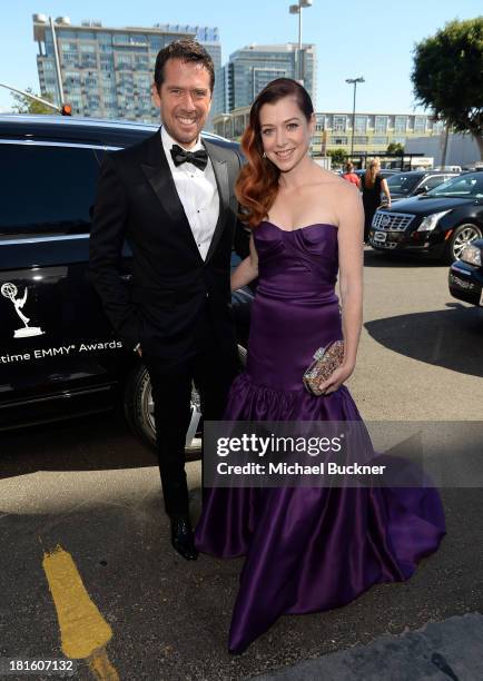 Actors Alexis Denisof and Alyson Hannigan arrive with Audi at the 65th Annual Primetime Emmy Awards held at Nokia Theatre L.A. Live on September 22,...