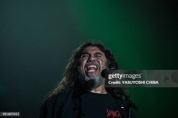 Tom Araya of US thrash metal band Slayer performs during the final day of the Rock in Rio music festival in Rio de Janeiro, Brazil, on September 22,...