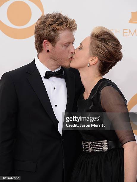 Actress Vera Farmiga and husband Renn Hawkey arrive at the 65th Annual Primetime Emmy Awards held at Nokia Theatre L.A. Live on September 22, 2013 in...