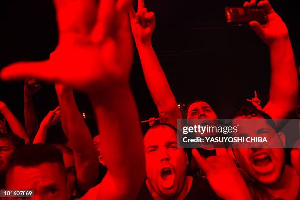 Fans attend the performance of US thrash metal band Slayer during the final day of the Rock in Rio music festival in Rio de Janeiro, Brazil, on...