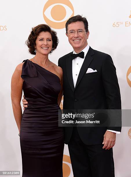 Personality Stephen Colbert and wife Evelyn McGee arrive at the 65th Annual Primetime Emmy Awards held at Nokia Theatre L.A. Live on September 22,...