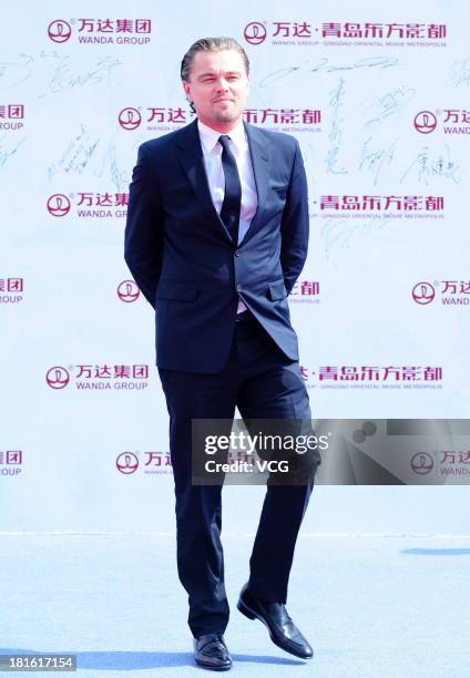 Actor Leonardo DiCaprio attends a launching ceremony for the Qingdao Oriental Movie Metropolis on September 22, 2013 in Qingdao, China.