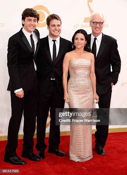 Charles Hall, Henry Hall, actress Julia Louis-Dreyfus and writer Brad Hall arrive at the 65th Annual Primetime Emmy Awards held at Nokia Theatre L.A....