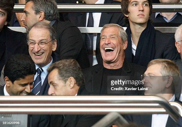 Jessica Sebaoun-Darty and husband Jean Sarkozy attend the French League 1 between Paris Saint-Germain FC and AS Monaco FC, at Parc des Princes on...