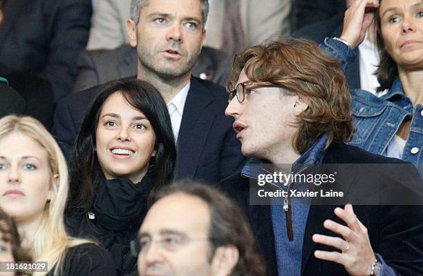 Jessica Sebaoun-Darty and husband Jean Sarkozy attend the French League 1 between Paris Saint-Germain FC and AS Monaco FC, at Parc des Princes on...