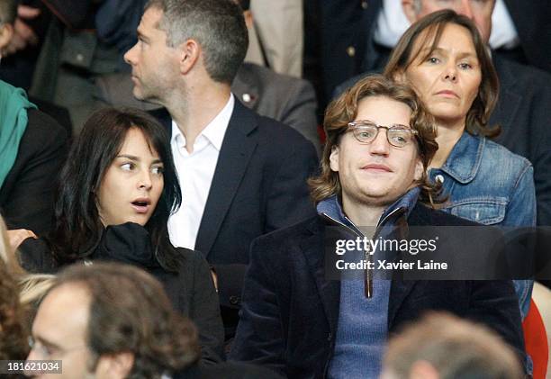 Jessica Sebaoun-Darty and husband Jean Sarkozy attend the French League 1 between Paris Saint-Germain FC and AS Monaco FC, at Parc des Princes on...