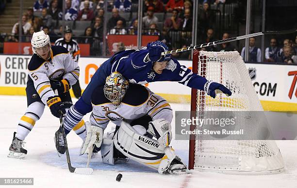 Toronto Maple Leafs left wing James van Riemsdyk would get a goal tender interference penalty for running over Buffalo Sabres goalie Ryan Miller as...