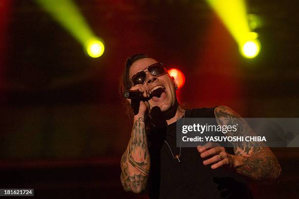 Shadows of American heavy metal band Avenged Sevenfold performs during the final day of the Rock in Rio music festival in Rio de Janeiro, Brazil, on...