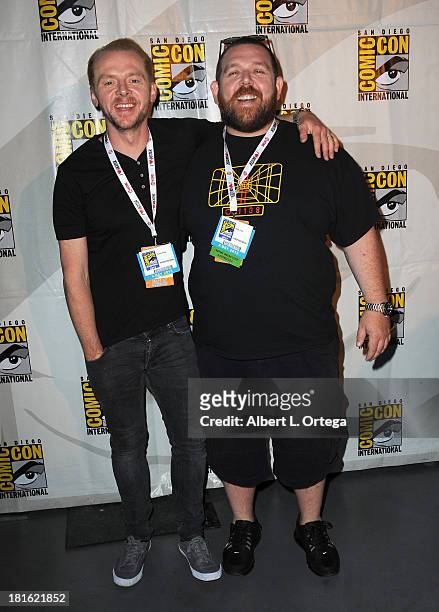 Actors Simon Pegg and Nick Frost attend The World's End: Edgar Wright, Simon Pegg And Nick Frost Reunited panel as part of Comic-Con International...