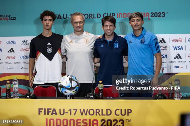 Germany Noah Darvich, Germany Head Coach Christian Wueck, Argentina Head Coach Diego Placente, and Argentina Agustin Ruberto pose during the...