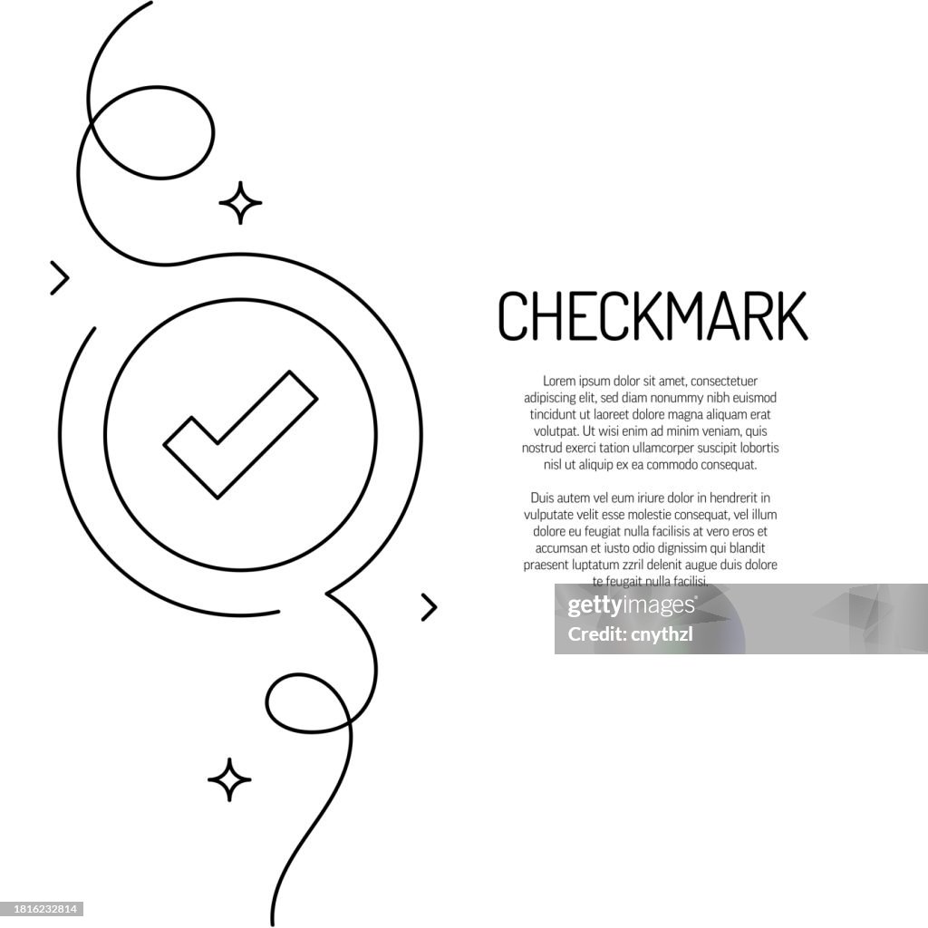 Continuous Line Drawing of Checkmark Icon. Hand Drawn Symbol Vector Illustration.