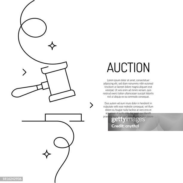 ilustraciones, imágenes clip art, dibujos animados e iconos de stock de dibujo de línea continua del icono de subasta. ilustración vectorial de símbolo dibujado a mano. - subasta