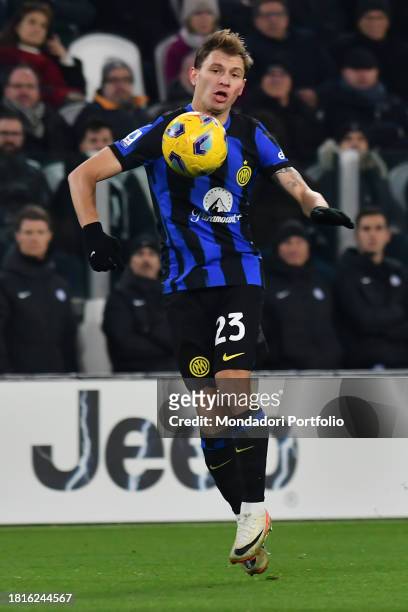 Nicolo Barella of FC Internazionale in action during the Serie A football match between Juventus FC and FC Internazionale at Juventus stadium. Turin...