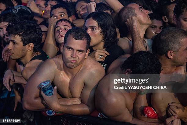 Fans of American British heavy metal band Iron Maiden wait the stage during the final day of the Rock in Rio music festival in Rio de Janeiro,...