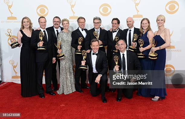 Show Creator Vince Gilligan , actor Bryan Cranston and producers, winners of the Best Drama Series Award for "Breaking Bad" pose in the press room...