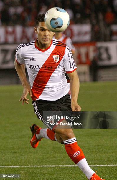 Teofilo Gutierrez, of River Plate, during a match between River Plate and All Boys as part of the Torneo Inicial 2013 at Monumental Stadium on...