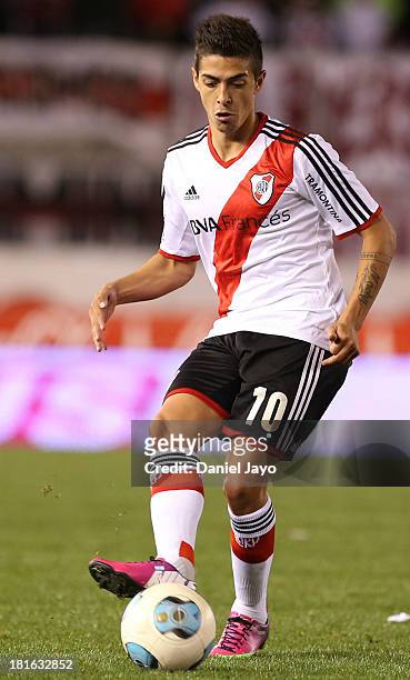 Manuel Lanzini, of River Plate, in action during a match between River Plate and All Boys as part of the Torneo Inicial 2013 at Monumental Stadium on...