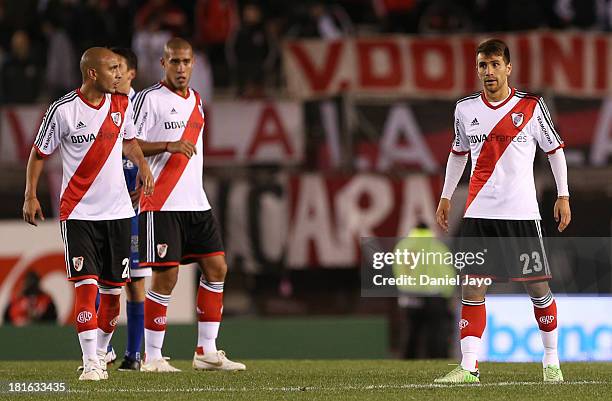 Cristian Raul Ledesma, Jonatan Maidana and Leonardo Ponzio, of River Plate, during a match between River Plate and All Boys as part of the Torneo...