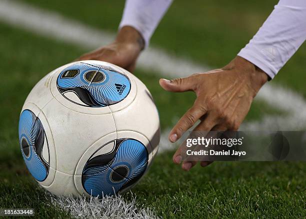 Detail of ball during a match between River Plate and All Boys as part of the Torneo Inicial 2013 at Monumental Stadium on September 22, 2013 in...
