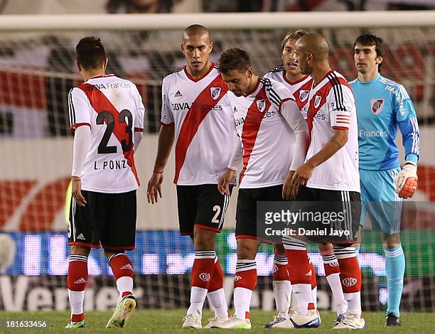 Players of River Plate during a match between River Plate and All Boys as part of the Torneo Inicial 2013 at Monumental Stadium on September 22, 2013...