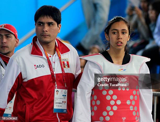 Belen Costa Ortega of Peru prior the Woman´s 63 kg Taekwondo as part of the I ODESUR South American Youth Games at on September 22, 2013 in Lima,...