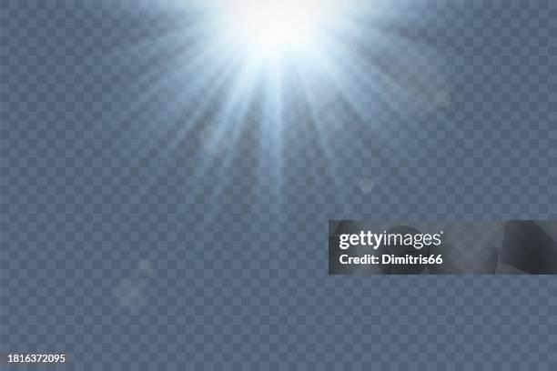 lens flare effect. sun glare on transparent backdrop - sun flare stock illustrations