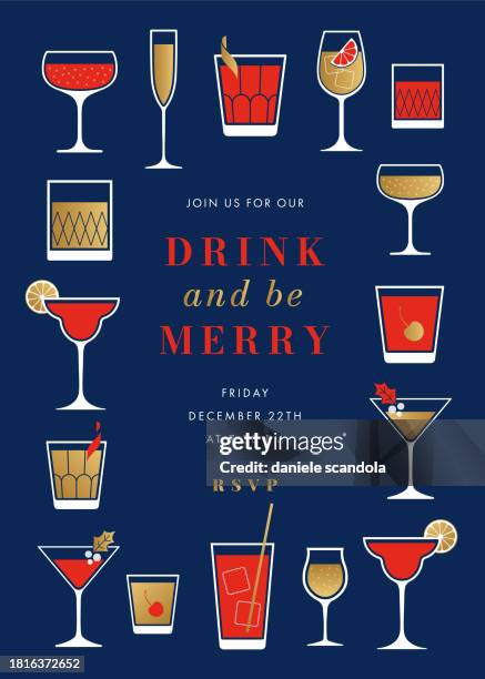 illustrazioni stock, clip art, cartoni animati e icone di tendenza di invito al cocktail party natalizio. - happy hour