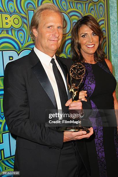 Actor Jeff Daniels and Kathleen Treado attend HBO's official Emmy After Party at The Plaza at the Pacific Design Center on September 22, 2013 in Los...