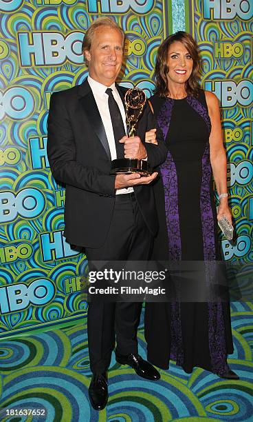 Actor Jeff Daniels and Kathleen Treado attend HBO's official Emmy After Party at The Plaza at the Pacific Design Center on September 22, 2013 in Los...