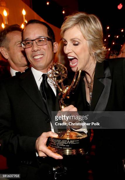 Animator Paul Wee and actress Jane Lynch attend the Fox Broadcasting Company, Twentieth Century Fox Television and FX celebration of their 2013 EMMY...