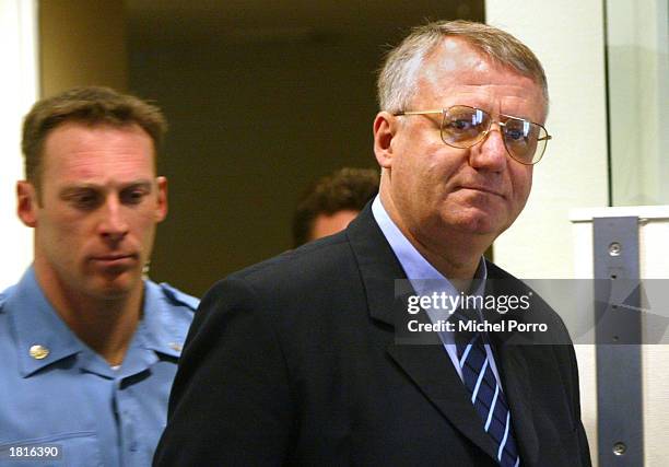 Former leader of the Serbian Radical Party Vojislav Seselj appears before the war crimes tribunal on charges of crimes against humanity and...