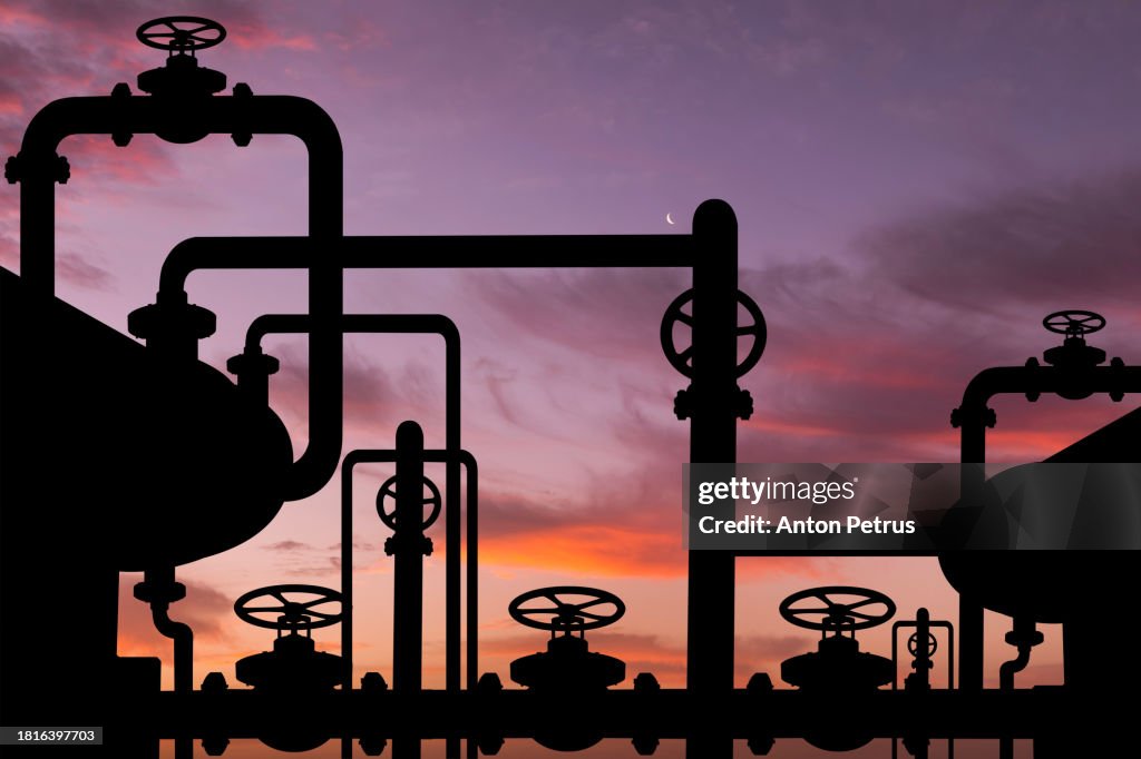 Gas pipeline at sunset. Gas supply