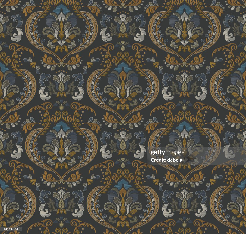 High Victorian Pattern Blue And Gold Victorian Damask Luxury Decorative Fabric Pattern High ...